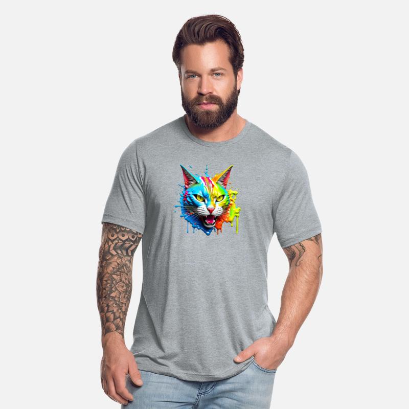 Colorful cat face with paint splashes