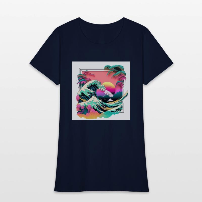 Vaperwave Aesthetic Glitch Great Wave Retrowave