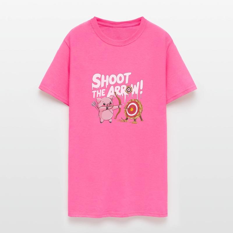 A pink piglet aiming a bow an arrow