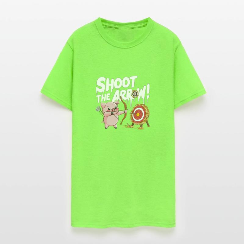 A pink piglet aiming a bow an arrow