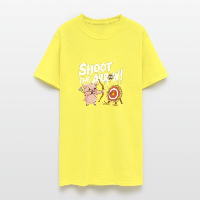 A pink piglet aiming a bow an arrow