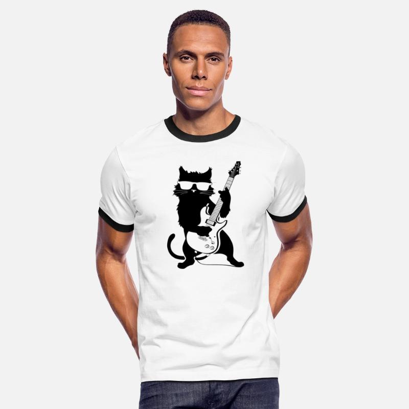 A rock cat playing guitar music tee
