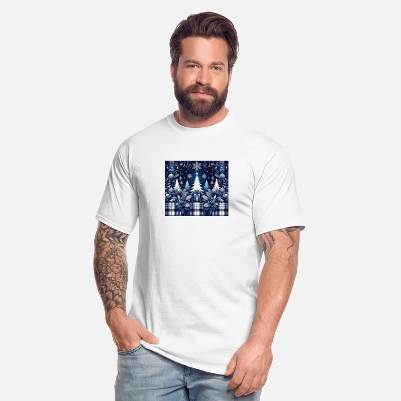 blue and white flannel christmas trees holiday