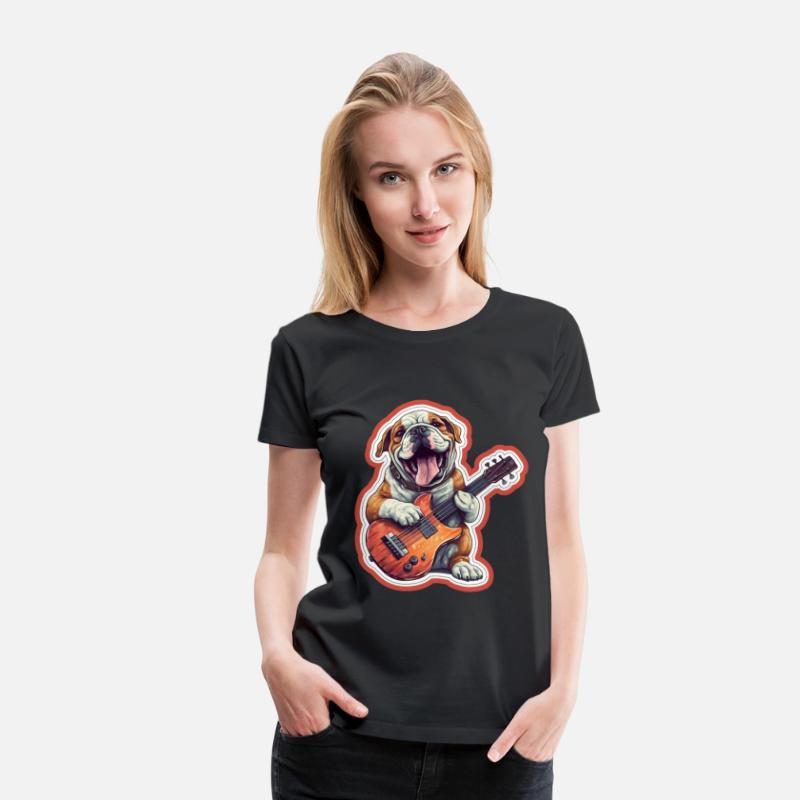 Bulldog playing Acousitc rock guitar dog