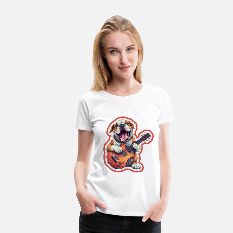 Bulldog playing Acousitc rock guitar dog