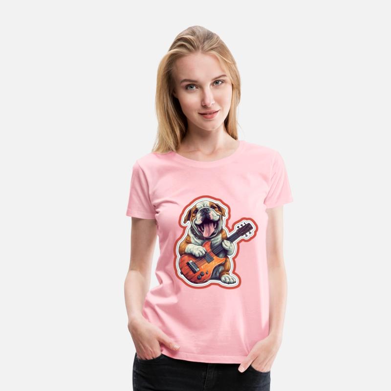 Bulldog playing Acousitc rock guitar dog