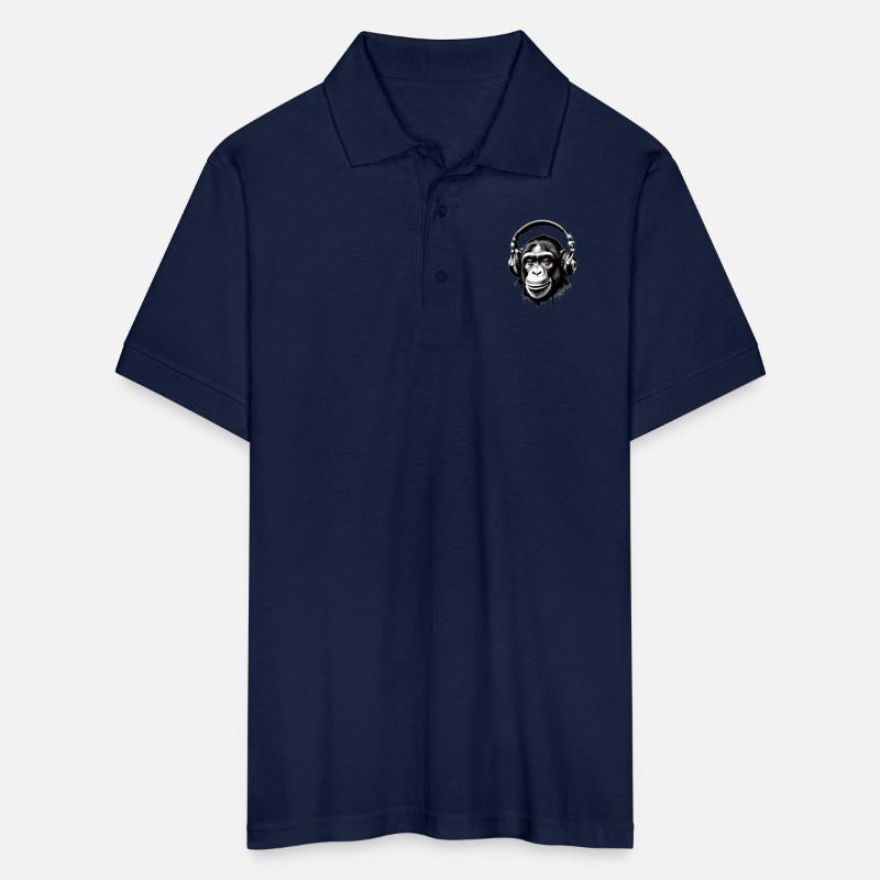 Chimpanzee wearing a headphones