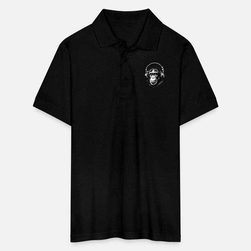 Chimpanzee wearing a headphones