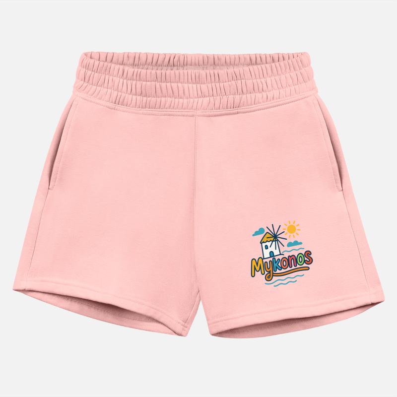 Colorful Mykonos in Greece Windmill and Beach Symb