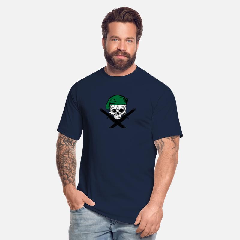 Death's head skull with green beret and two knives