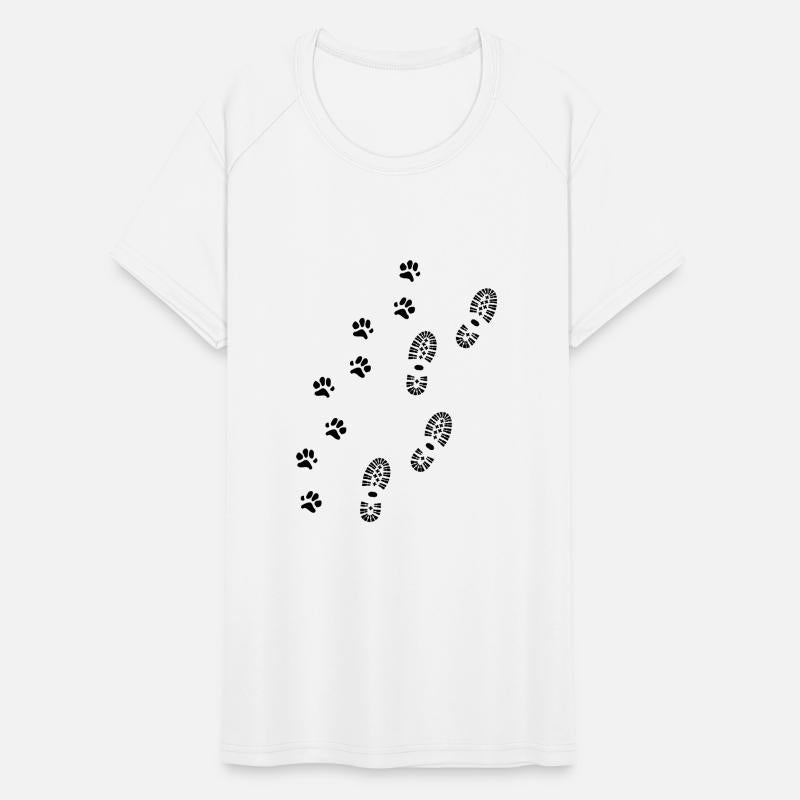 Dog paw print and shoe print, dog walk, hiking dog