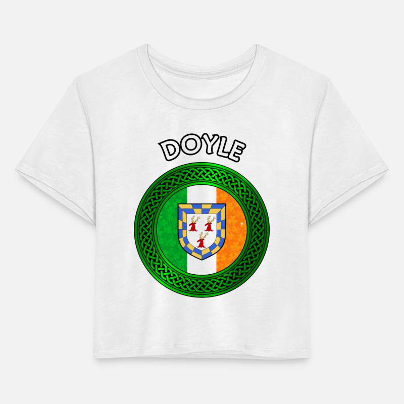 Doyle Coat of Arms on Shamrock Irish Flag