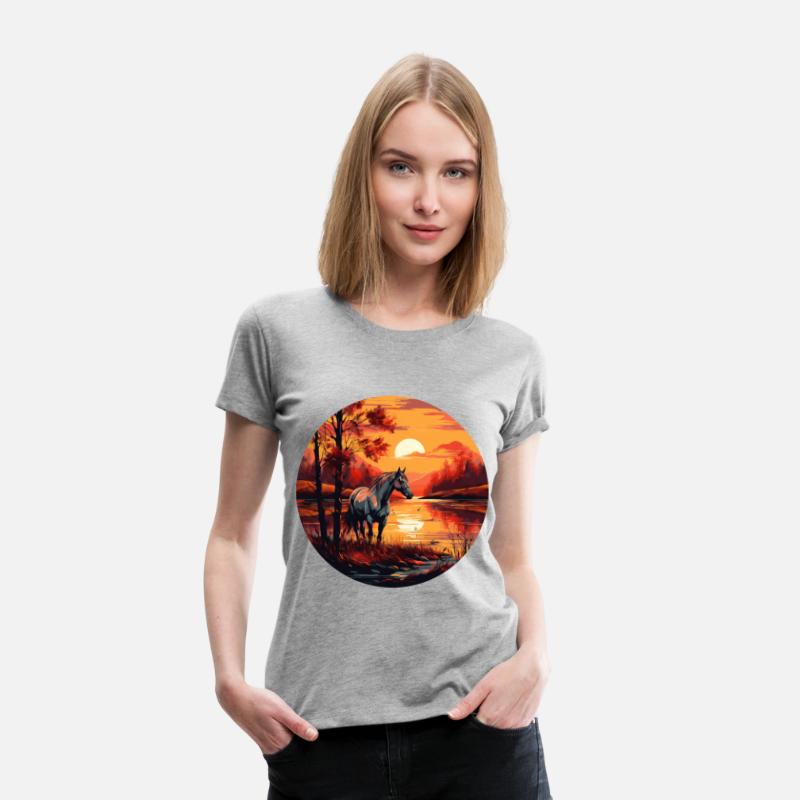 Horse by the Lake in Autumn Sunset