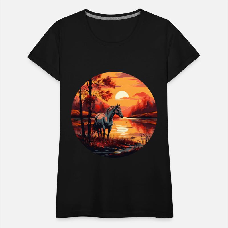 Horse by the Lake in Autumn Sunset