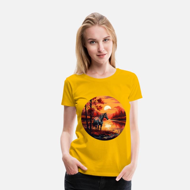 Horse by the Lake in Autumn Sunset