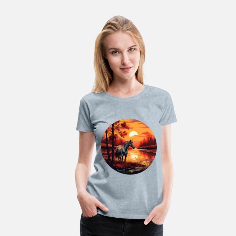 Horse by the Lake in Autumn Sunset