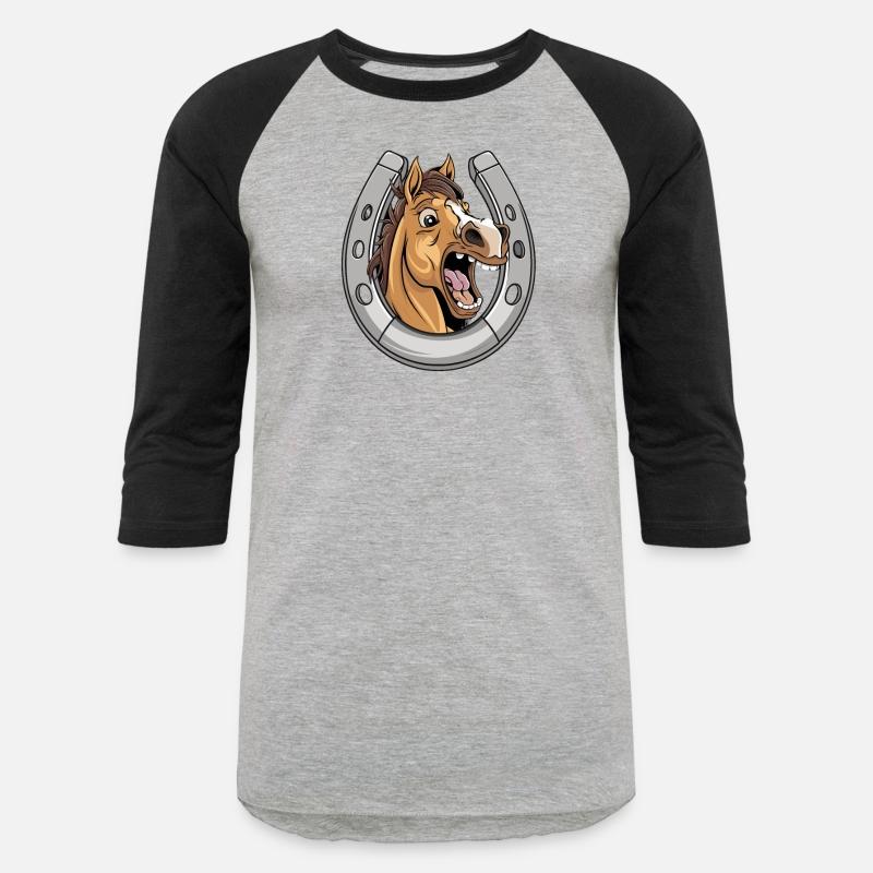 Horse Laughs and Shows Teeth with Horseshoe