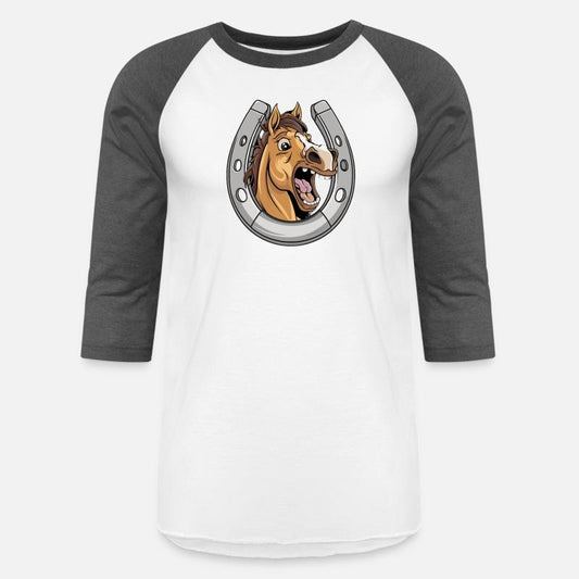 Horse Laughs and Shows Teeth with Horseshoe