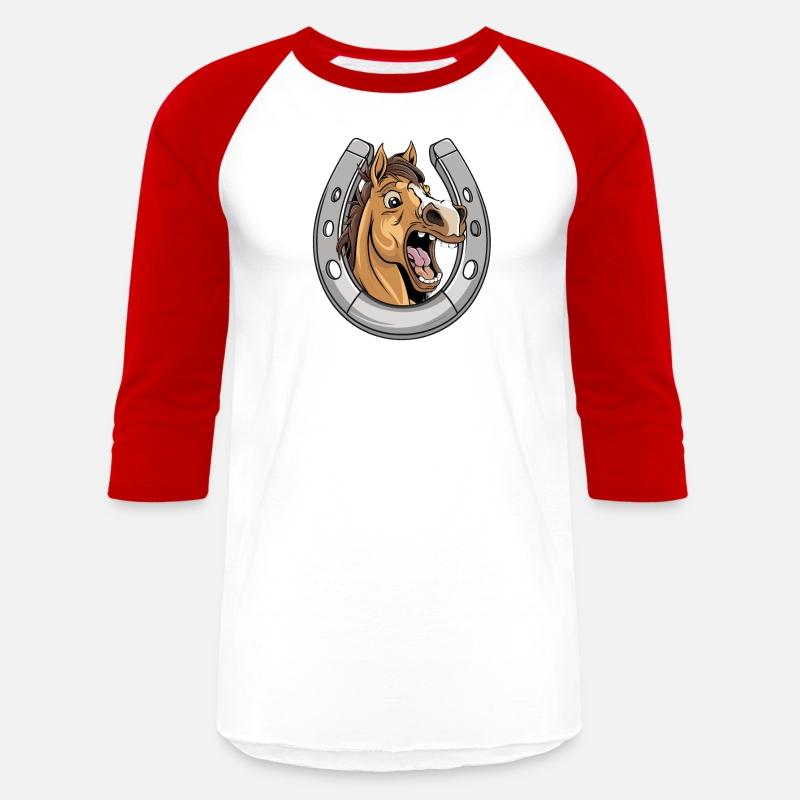 Horse Laughs and Shows Teeth with Horseshoe