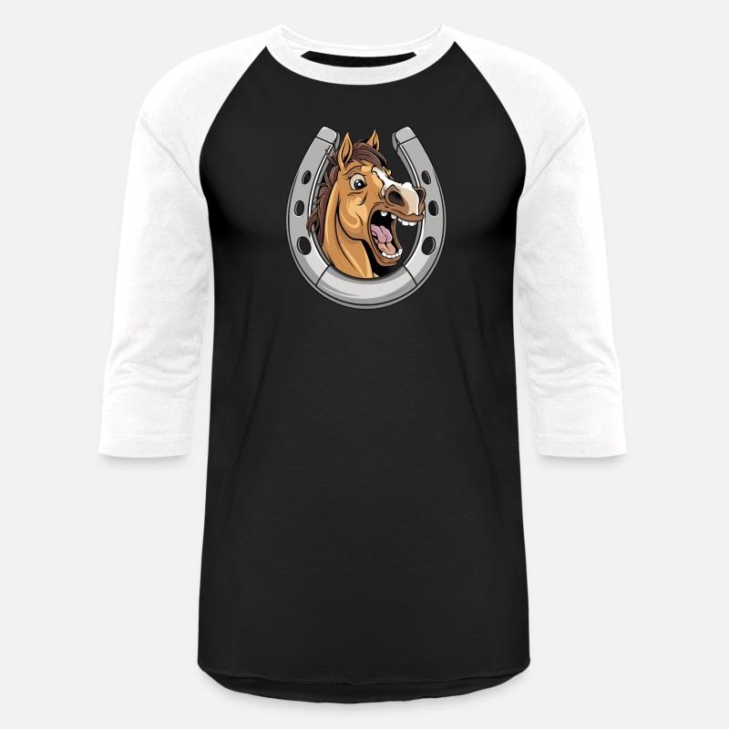 Horse Laughs and Shows Teeth with Horseshoe