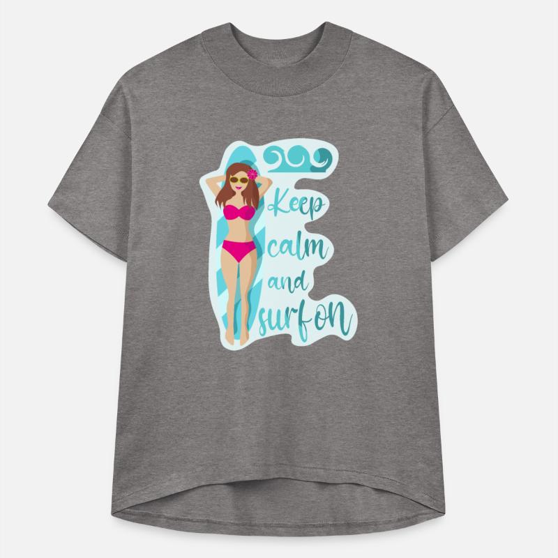 Keep calm and surf on pink bikini girl on waves