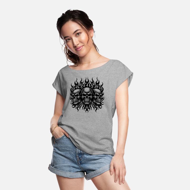 Tribal Flame Tattoo Three Grinning Skulls