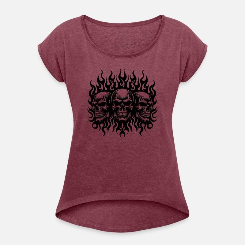 Tribal Flame Tattoo Three Grinning Skulls