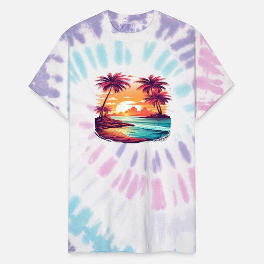 Tropical beach scene with vibrant palms