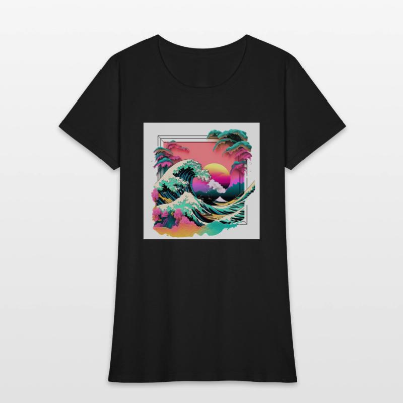 Vaperwave Aesthetic Glitch Great Wave Retrowave