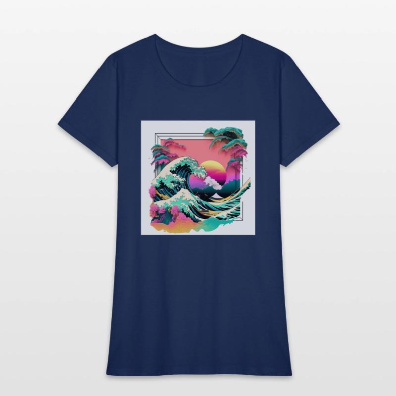 Vaperwave Aesthetic Glitch Great Wave Retrowave