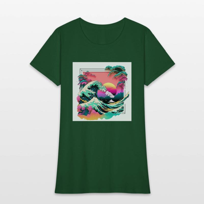 Vaperwave Aesthetic Glitch Great Wave Retrowave