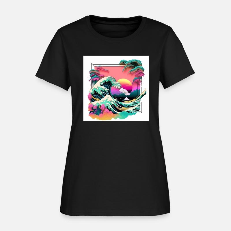 Vaperwave Aesthetic Glitch Great Wave Retrowave