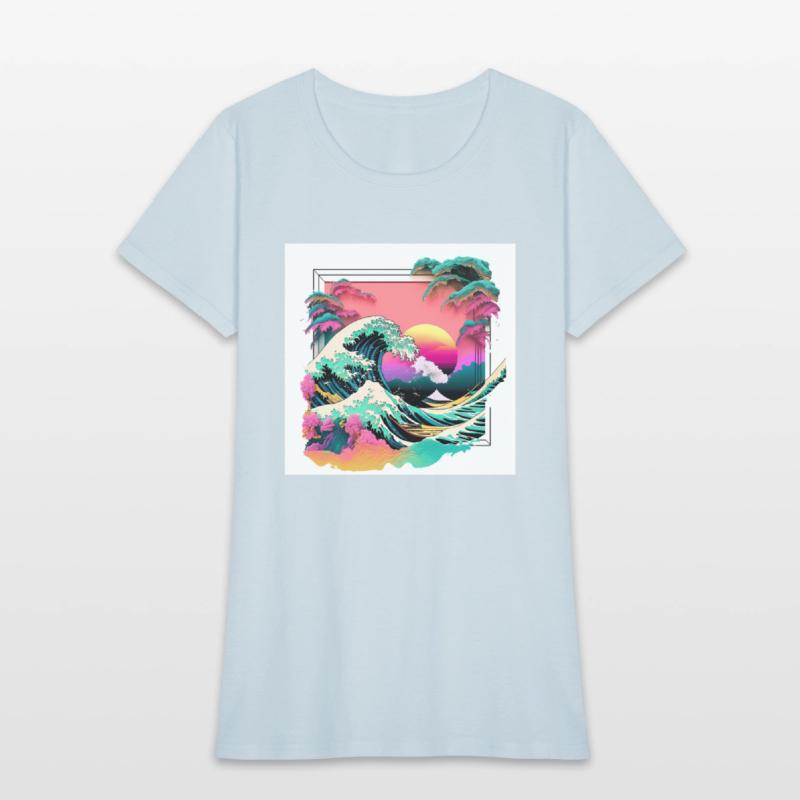 Vaperwave Aesthetic Glitch Great Wave Retrowave