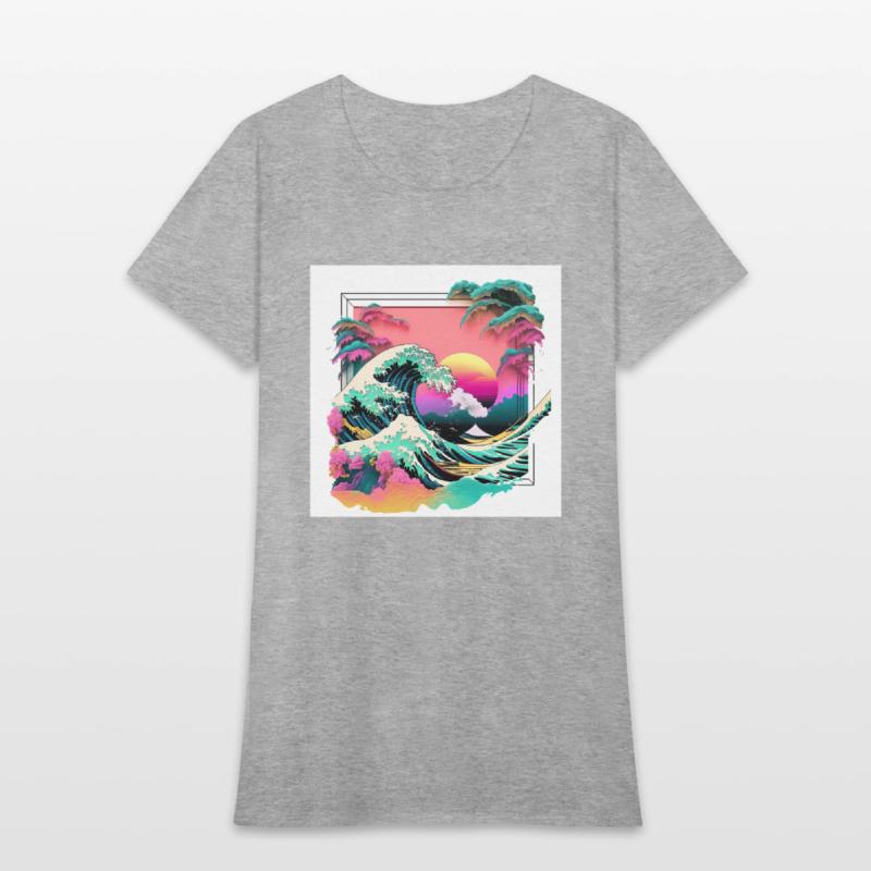 Vaperwave Aesthetic Glitch Great Wave Retrowave